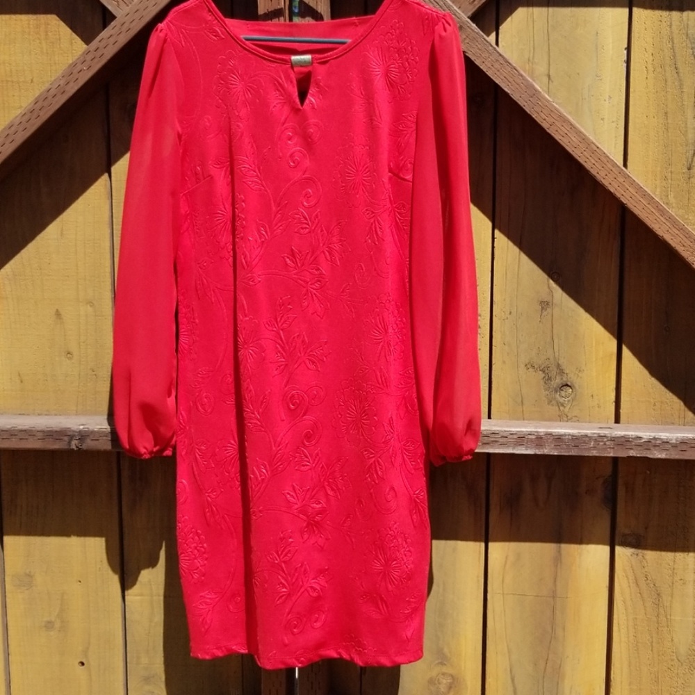 Red floral textures dress